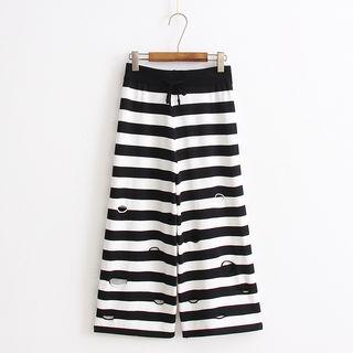 Striped Drawstring Knit Wide Leg Pants