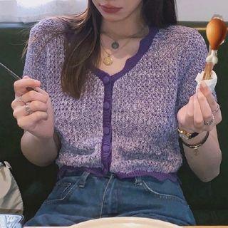 Short-sleeve Knit Crop Top Purple - One Size