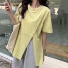 Short-sleeve Button-up Side-slit T-shirt