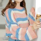 Color-block Crewneck Striped Long-sleeve Sweater