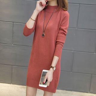 Mock Turtleneck Long-sleeve Knit Dress