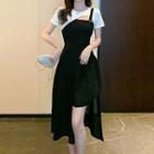 Set: Spaghetti Strap Midi A-line Dress + Short-sleeve Shrug
