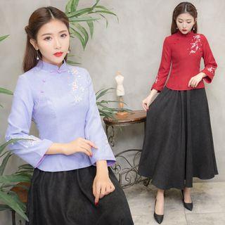 Embroidered Long-sleeve Cheongsam Top