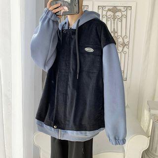 Mock Two Piece Printed Hooded Jacket