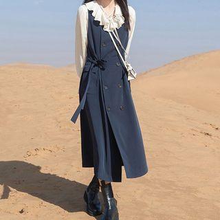 Lantern-sleeve Shirt / Double-breasted A-line Overall Dress