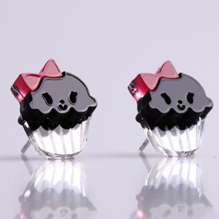 Miss Cupcake Black Stud Silver Earrings