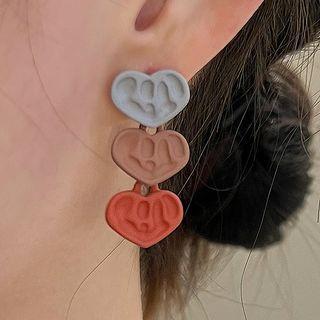 Heart Alloy Dangle Earring 1 Pair - Gray & Khaki & Orange - One Size