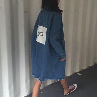 Lettering Back Long Denim Jacket