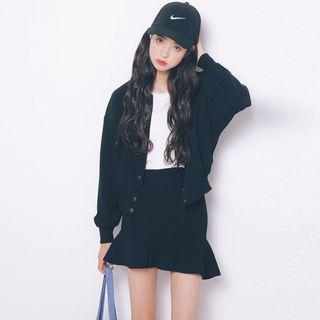 Set: Buttoned Jacket + Mini Fitted Skirt