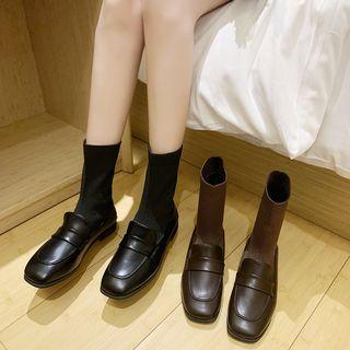Faux Leather Square Toe Short Boots