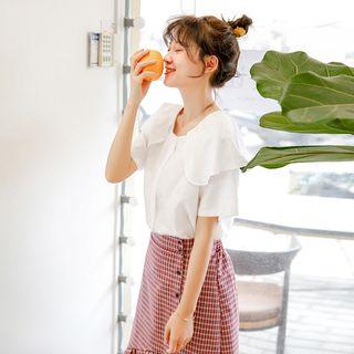 Ruffle Collar Elbow-sleeve Blouse