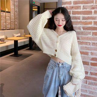 Lantern-sleeve Loose-fit Cardigan