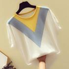 Color Panel Batwing-sleeve Knit Top