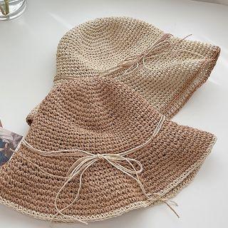 Contrast Trim Straw Bucket Hat