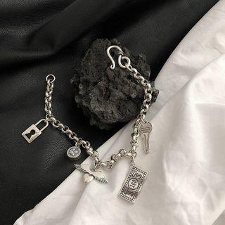 925 Sterling Silver Key Bracelet Sl0126 - Marcasite Sterling - One Size