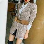 Double-breasted Checked Jacket With Belt Bag Brown - One Size