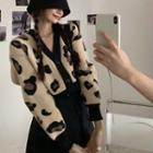 V-neck Leopard Print Cropped Cardigan As Shown In Figure - One Size