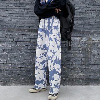 High-waist Tie-dye Print Straight Leg Pants