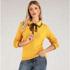 Lace Trim Long-sleeve Collared Knit Top