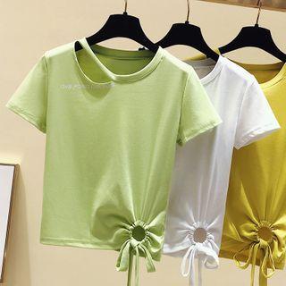 Plain Cutout Short-sleeve Tie-hem T-shirt