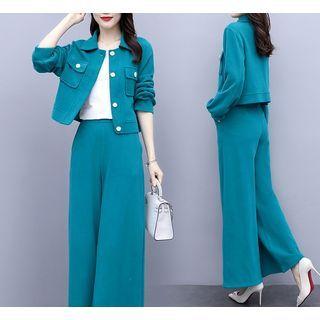 Set: Single-breasted Jacket + High Waist Wide Leg Pants