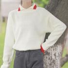 Color Block Polo Sweater White - One Size