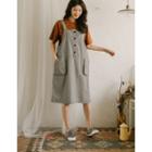 Buttoned Pocket-side Midi Jumper Dress