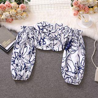 Puff-sleeve Off Shoulder Print Blouse