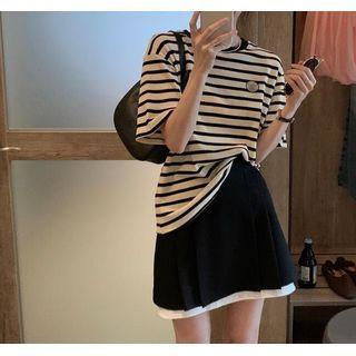 Short-sleeve Striped T-shirt / Mini A-line Skirt / Set