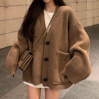 Plain Cardigan Cardigan - Coffee - One Size