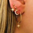 Non-matching Rhinestone Moon & Star Dangle Earring 01 - Set Of 3 - Gold - One Size