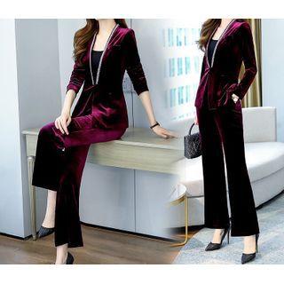Set: Rhinestone Blazer + Boot-cut Pants