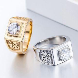 Rhinestone Stainless Steel Chinese Characters Ring