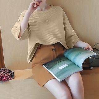 Set: Plain 3/4 Sleeve Top + Buttoned A-line Skirt