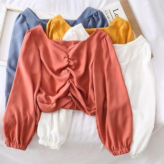 Ruched Chiffon Crop Blouse