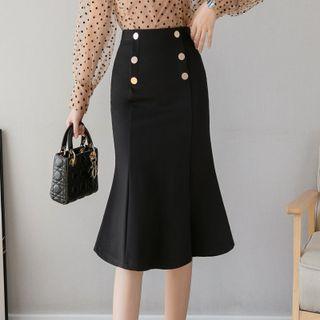 Retro Double-breasted Fish Tail Maxi Skirt