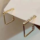 Rhinestone Square Earring 1 Pair - S925 Silver - Gold - One Size