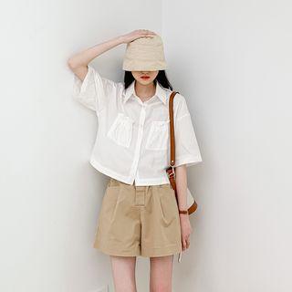 Plain Button-up Cropped Blouse