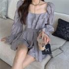 Long-sleeve Square-neck Blouse / Shorts