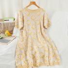 Floral Knit Mini A-line Dress Yellow - One Size