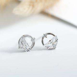 925 Sterling Silver Rhinestone Earring 1 Pair - Earrings - Clear - One Size