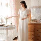 Short-sleeve Mesh Panel Maxi A-line Sleep Dress