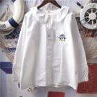 Long-sleeve Penguin Embroidered Blouse White - One Size