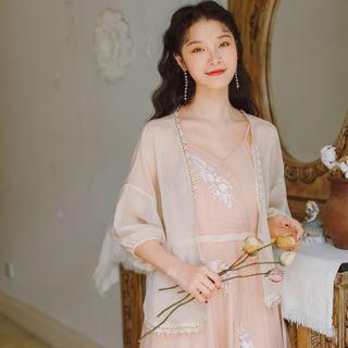 Lace Trim 3/4-sleeve Open-front Jacket