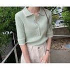 [dearest] Contrast-trim Knit Polo Shirt Mint Green - One Size