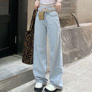 Cross Strap High Waist Wide Leg Jeans