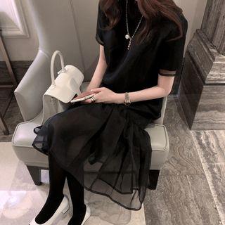 Ruffle Hem Short-sleeve Chiffon Dress