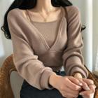 Set: V-neck Cropped Sweater + Camisole Top