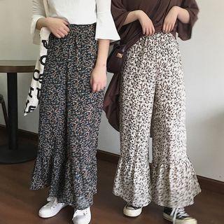Floral Chiffon Elastic-waist Wide-leg Pants