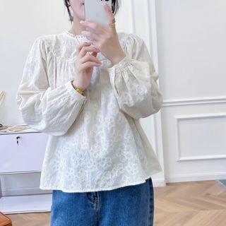 Embroidered Long-sleeve Top Off-white - One Size